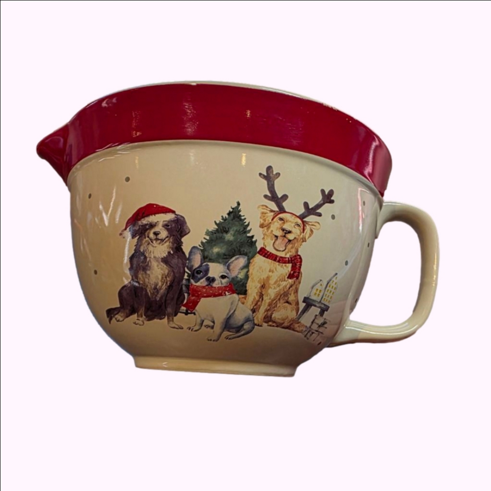 The Bake Shop Christmas Dog Print Bakeware Mixing Bowl One Size White Red - Picture 1 of 9